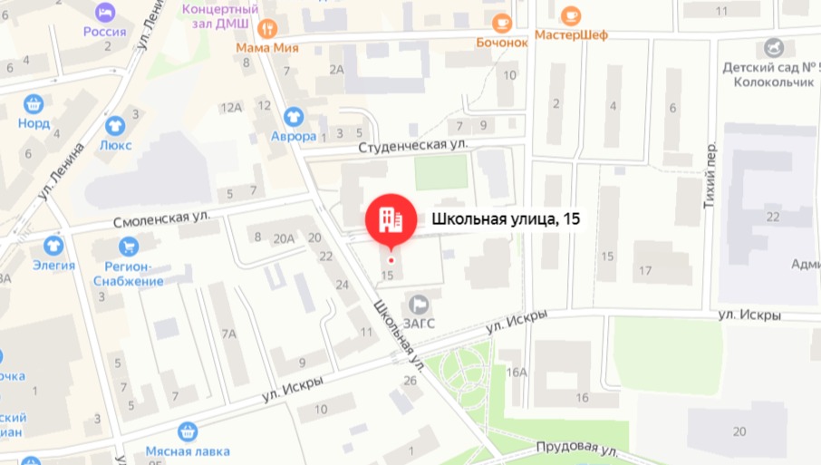 Калининградский колледж управления на карте в городе Советск, Калининградской области